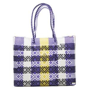NEW LOLA'S BAG women's travel woven tote bag with clutch in purple/yellow